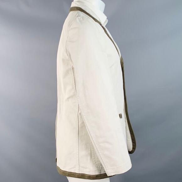 Size M Regular Beige Olive Cotton Linen Notch Lapel Sport Coat - Picture 3 of 11